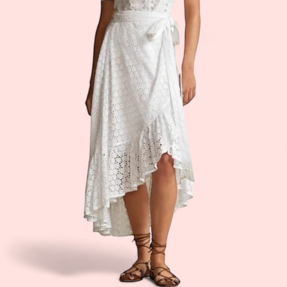 New Ralph Lauren Eyelet Lace Wrap /Sm Embroidered Midi Ruffled